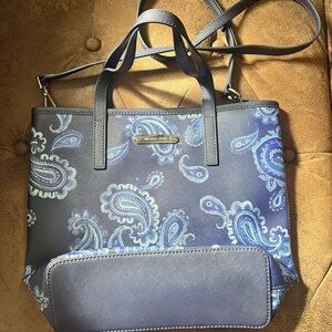 Michael Kors Emry Admiral Blue Paisley Saffiano Purse Bag. Brand New